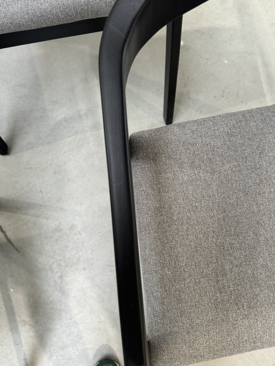 Image 1 of Black wooden dining chairs with gray seat cushion (damaged)