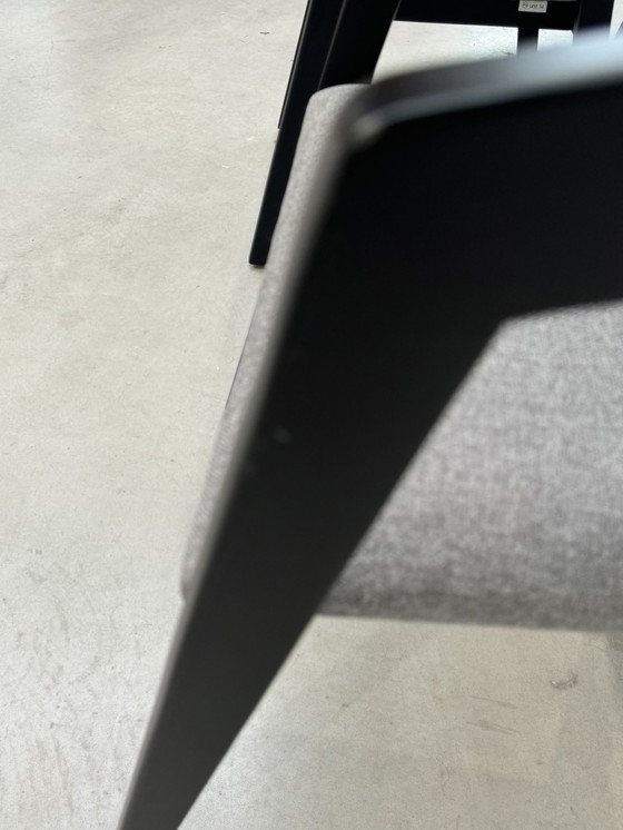 Image 1 of Black wooden dining chairs with gray seat cushion (damaged)