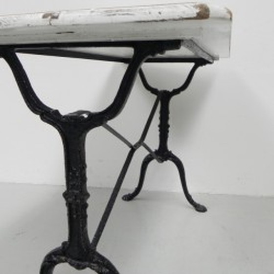 Image 1 of Bistro Table Wooden Top on Cast Iron Frame - 1930s