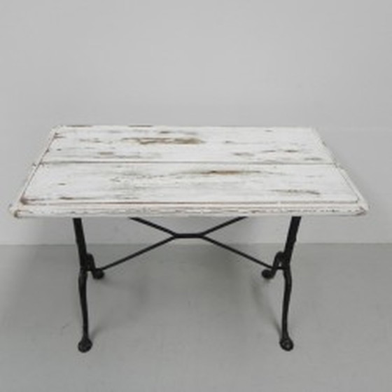 Image 1 of Bistro Table Wooden Top on Cast Iron Frame - 1930s