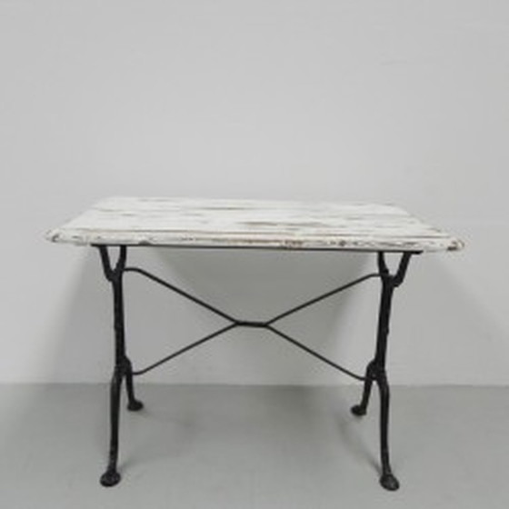 Image 1 of Bistro Table Wooden Top on Cast Iron Frame - 1930s