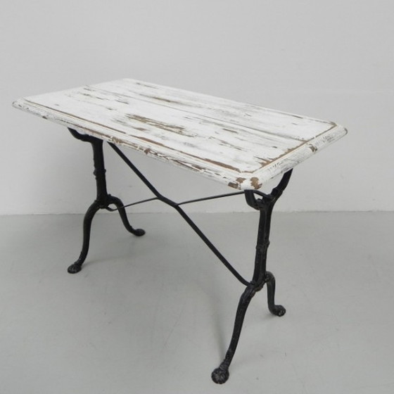 Image 1 of Bistro Table Wooden Top on Cast Iron Frame - 1930s