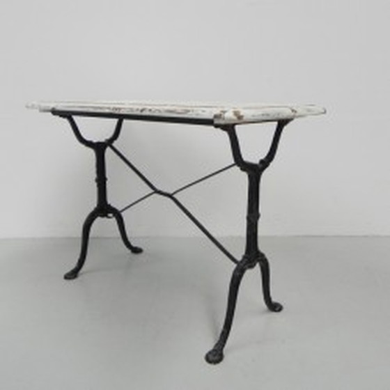 Image 1 of Bistro Table Wooden Top on Cast Iron Frame - 1930s