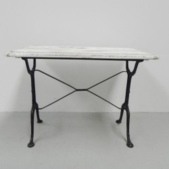 Image 1 of Bistro Table Wooden Top on Cast Iron Frame - 1930s