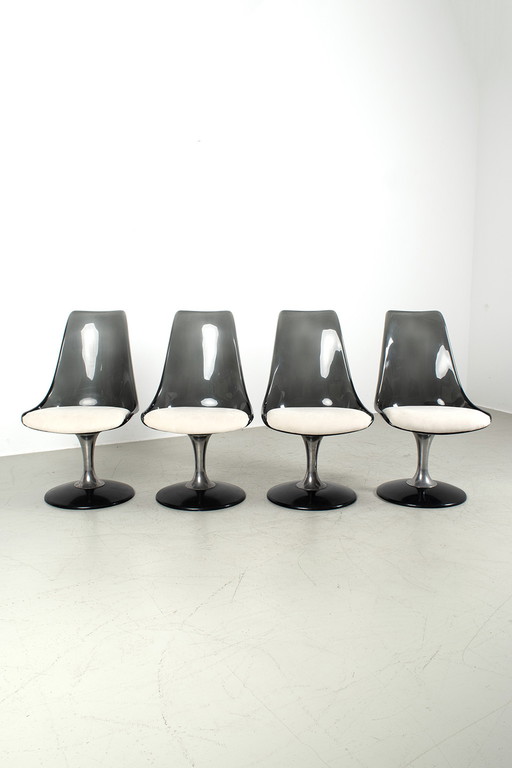 Set of 4 Lucite Tulip chairs by Chromcraft