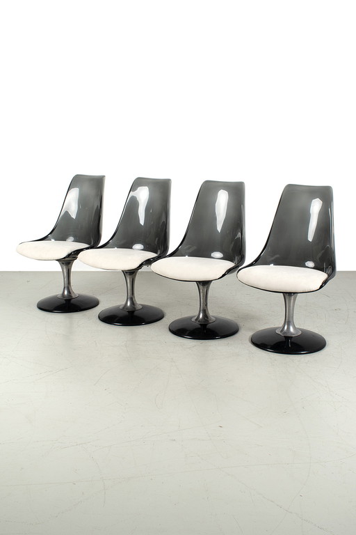 Set of 4 Lucite Tulip chairs by Chromcraft