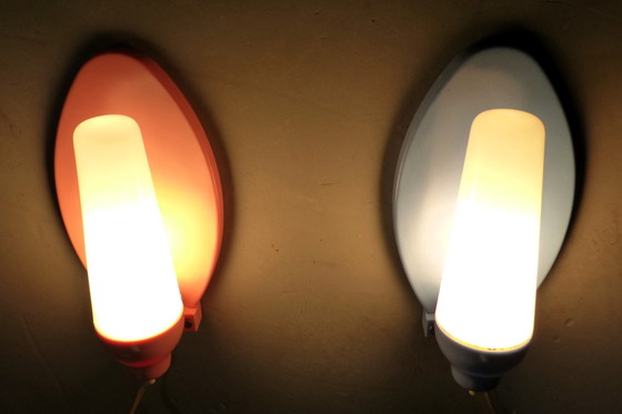 Image 1 of 2 Wall lights pink & blue 1950's