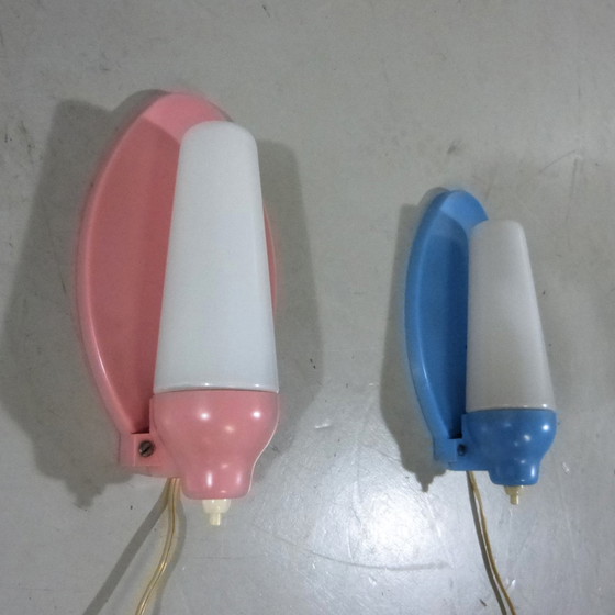 Image 1 of 2 Wall lights pink & blue 1950's