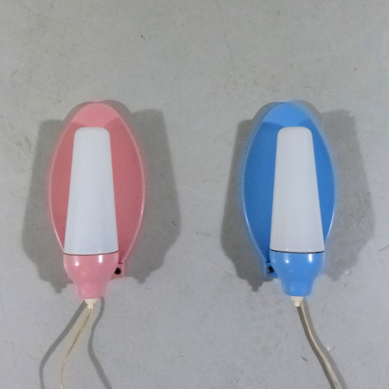 Image 1 of 2 Wall lights pink & blue 1950's