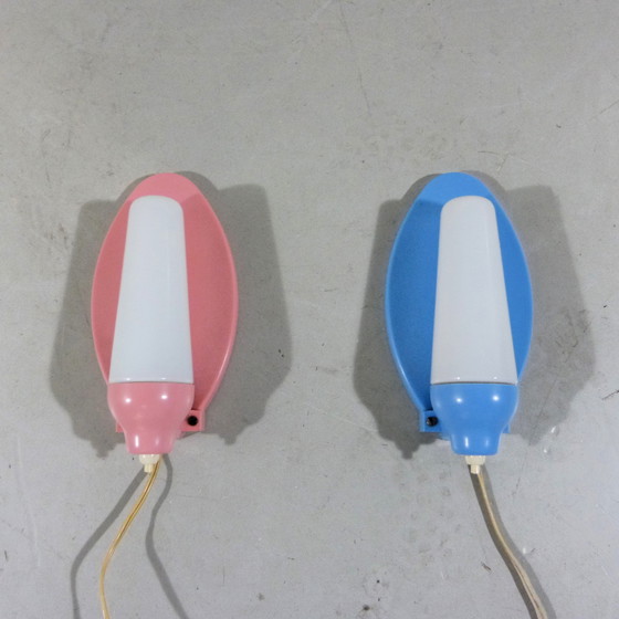 Image 1 of 2 Wall lights pink & blue 1950's