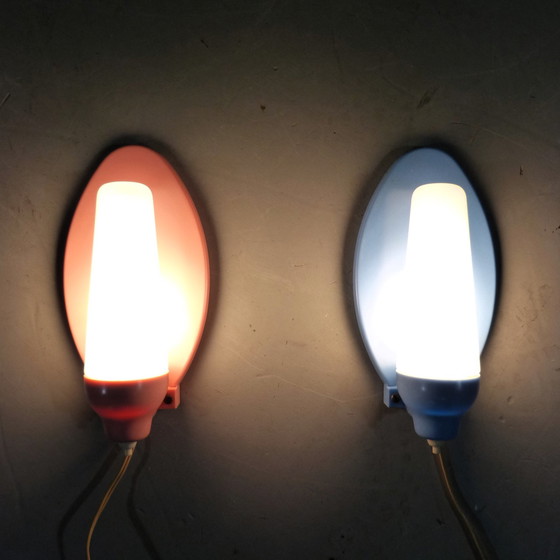 Image 1 of 2 Wall lights pink & blue 1950's