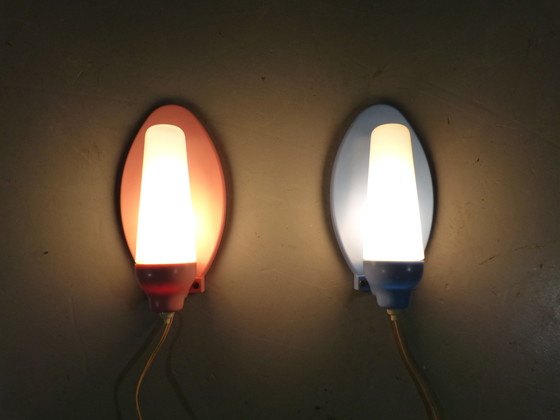 Image 1 of 2 Wall lights pink & blue 1950's