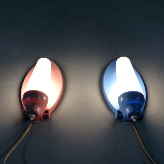 Image 1 of 2 Wall lights pink & blue 1950's