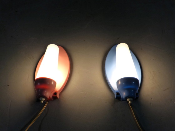 Image 1 of 2 Wall lights pink & blue 1950's