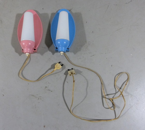 Image 1 of 2 Wall lights pink & blue 1950's