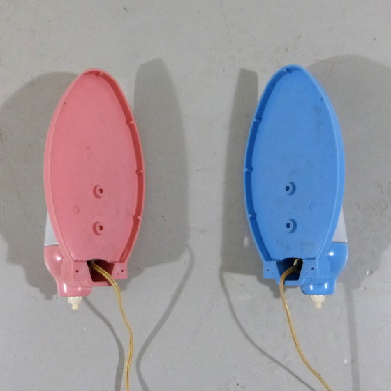 Image 1 of 2 Wall lights pink & blue 1950's