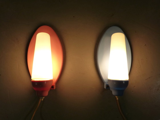 Image 1 of 2 Wall lights pink & blue 1950's