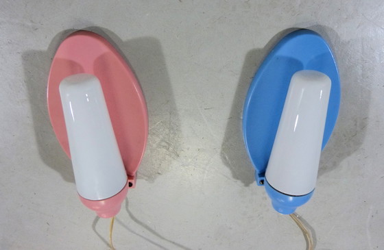 Image 1 of 2 Wall lights pink & blue 1950's