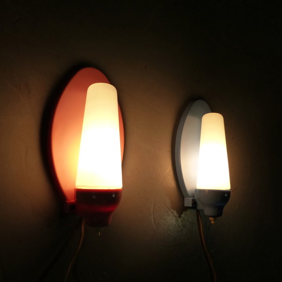 Image 1 of 2 Wall lights pink & blue 1950's