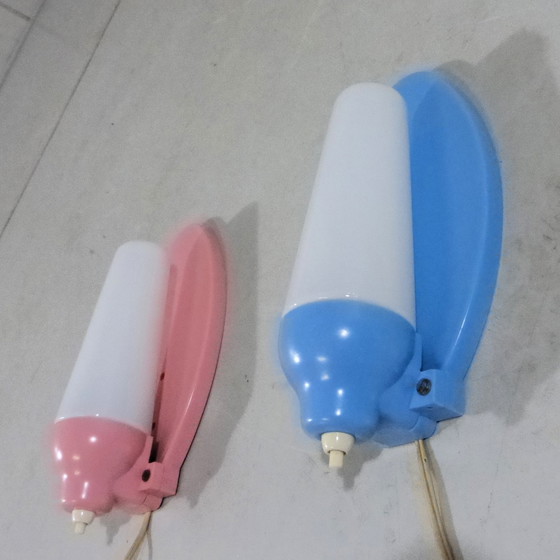 Image 1 of 2 Wall lights pink & blue 1950's