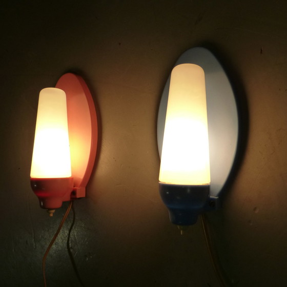 Image 1 of 2 Wall lights pink & blue 1950's