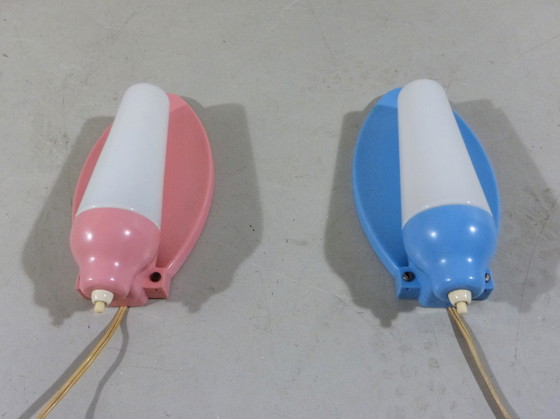 Image 1 of 2 Wall lights pink & blue 1950's