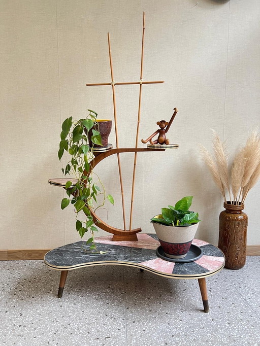 1950s Plant Table Etagere Formica Wood And Bamboo