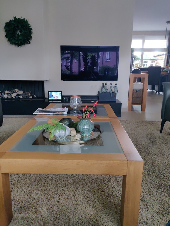 Image 1 of 2x Oak coffee tables with glass top