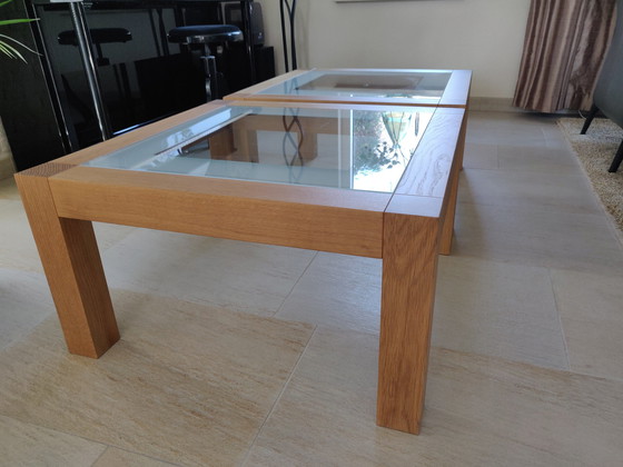 Image 1 of 2x Oak coffee tables with glass top