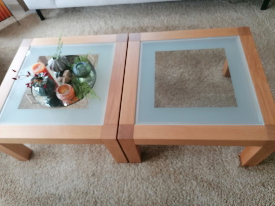 Image 1 of 2x Oak coffee tables with glass top