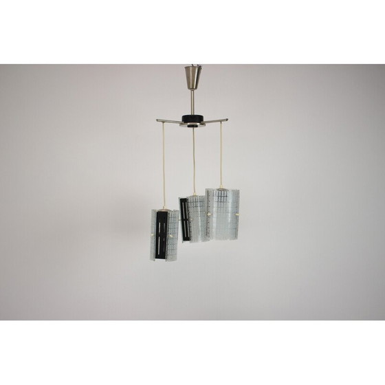 Image 1 of Mid century glass, chrome and lacquered metal chandelier, Germany 1970s