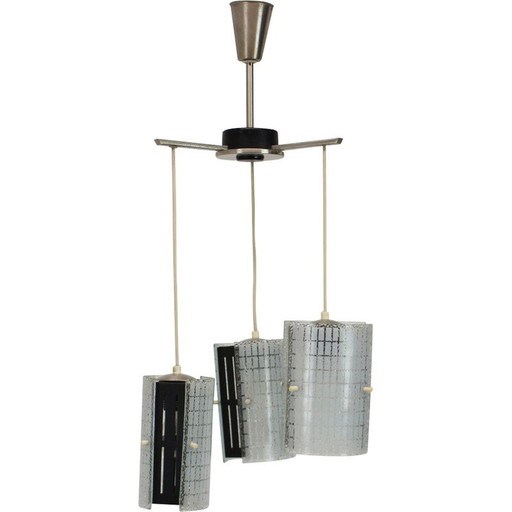 Mid century glass, chrome and lacquered metal chandelier, Germany 1970s