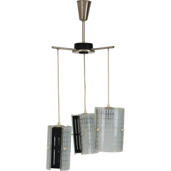 Image 1 of Mid century glass, chrome and lacquered metal chandelier, Germany 1970s