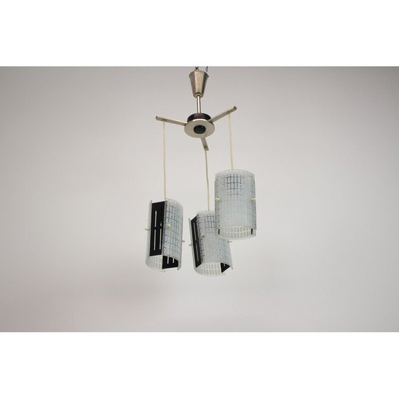 Image 1 of Mid century glass, chrome and lacquered metal chandelier, Germany 1970s