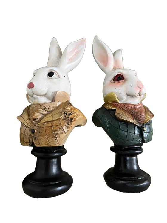 Image 1 of Set Of Two Decorative Rabbit Busts