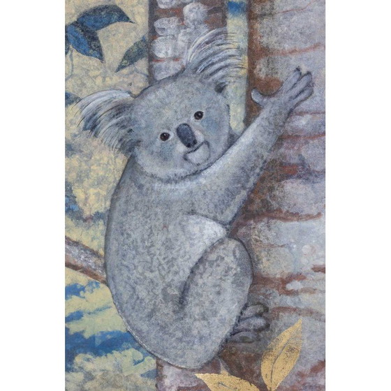 Image 1 of Vintage painting depicting koalas perched in trees