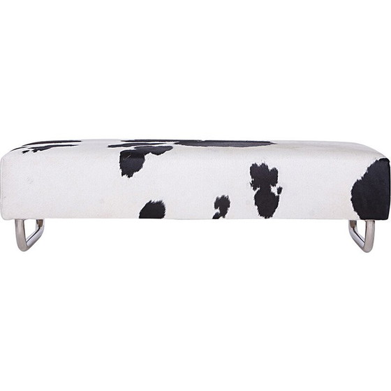 Image 1 of Vintage tubular steel and cow hide bench, Czech Republic 1940s