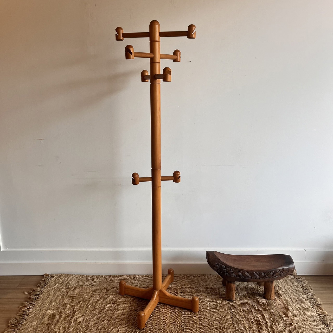 Danish design pine coat rack vintage