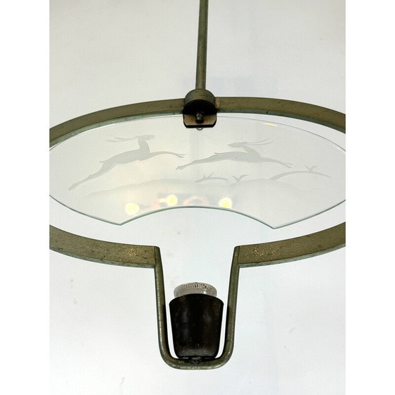Image 1 of Vintage Art Deco chandelier in solid lacquered brass and glass by Pietro Chiesa, Italy 1930