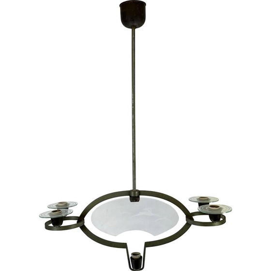 Image 1 of Vintage Art Deco chandelier in solid lacquered brass and glass by Pietro Chiesa, Italy 1930