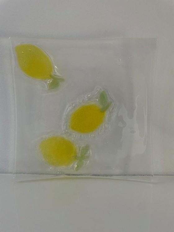 Image 1 of Square Glass Bowl With Lemon Decoration - Glass Art