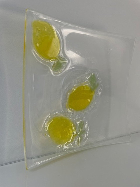 Image 1 of Square Glass Bowl With Lemon Decoration - Glass Art