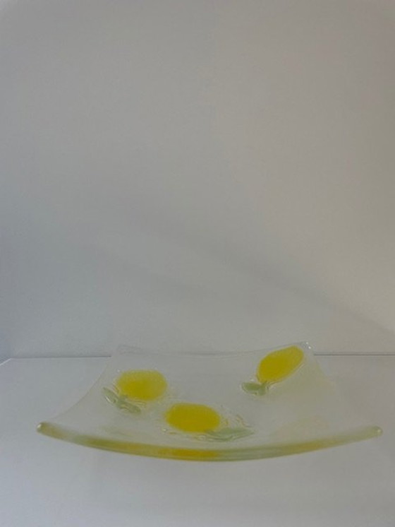 Image 1 of Square Glass Bowl With Lemon Decoration - Glass Art