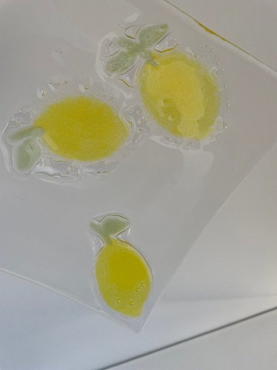 Image 1 of Square Glass Bowl With Lemon Decoration - Glass Art