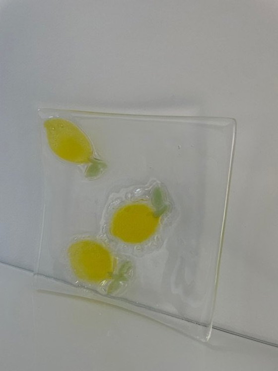 Image 1 of Square Glass Bowl With Lemon Decoration - Glass Art