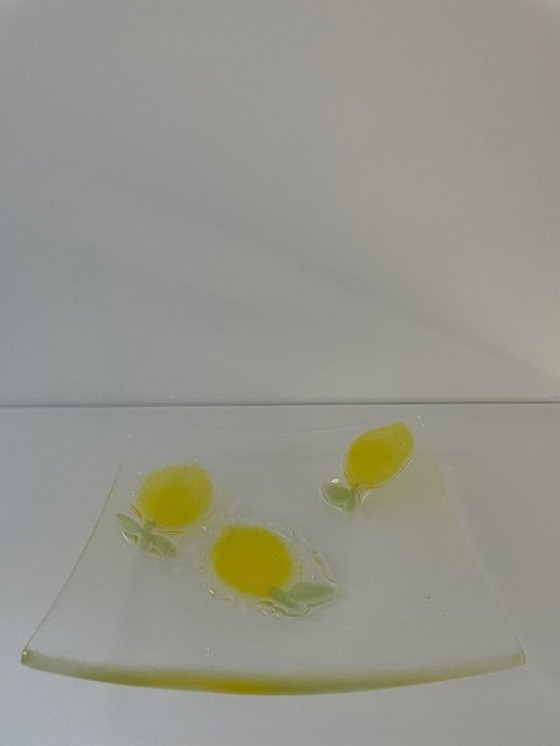 Image 1 of Square Glass Bowl With Lemon Decoration - Glass Art