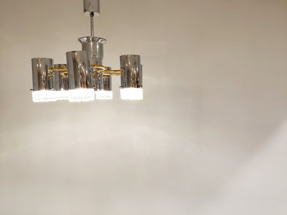 Image 1 of Lustre vintage en verre et chrome Gaetano Sciolari