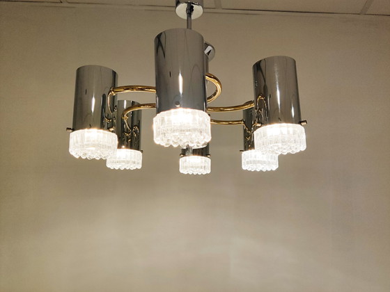 Image 1 of Lustre vintage en verre et chrome Gaetano Sciolari