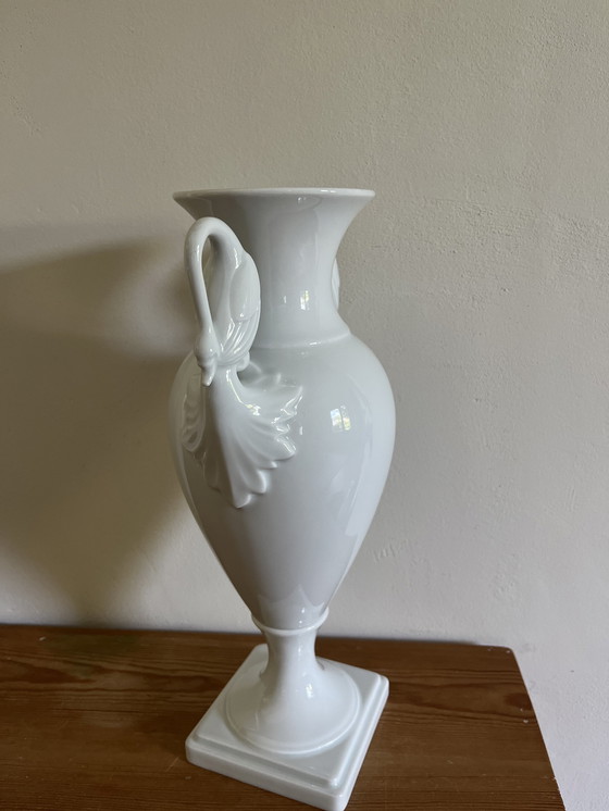 Image 1 of AK Kaiser west Germany porcelain vase swan neck handle