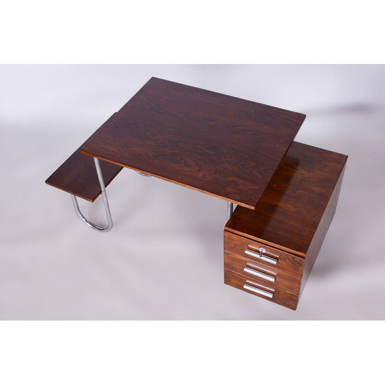 Image 1 of Vintage Bauhaus desk in beech and chrome steel by Robert Slezak for Slezak Factories, Czechoslovakia 1930